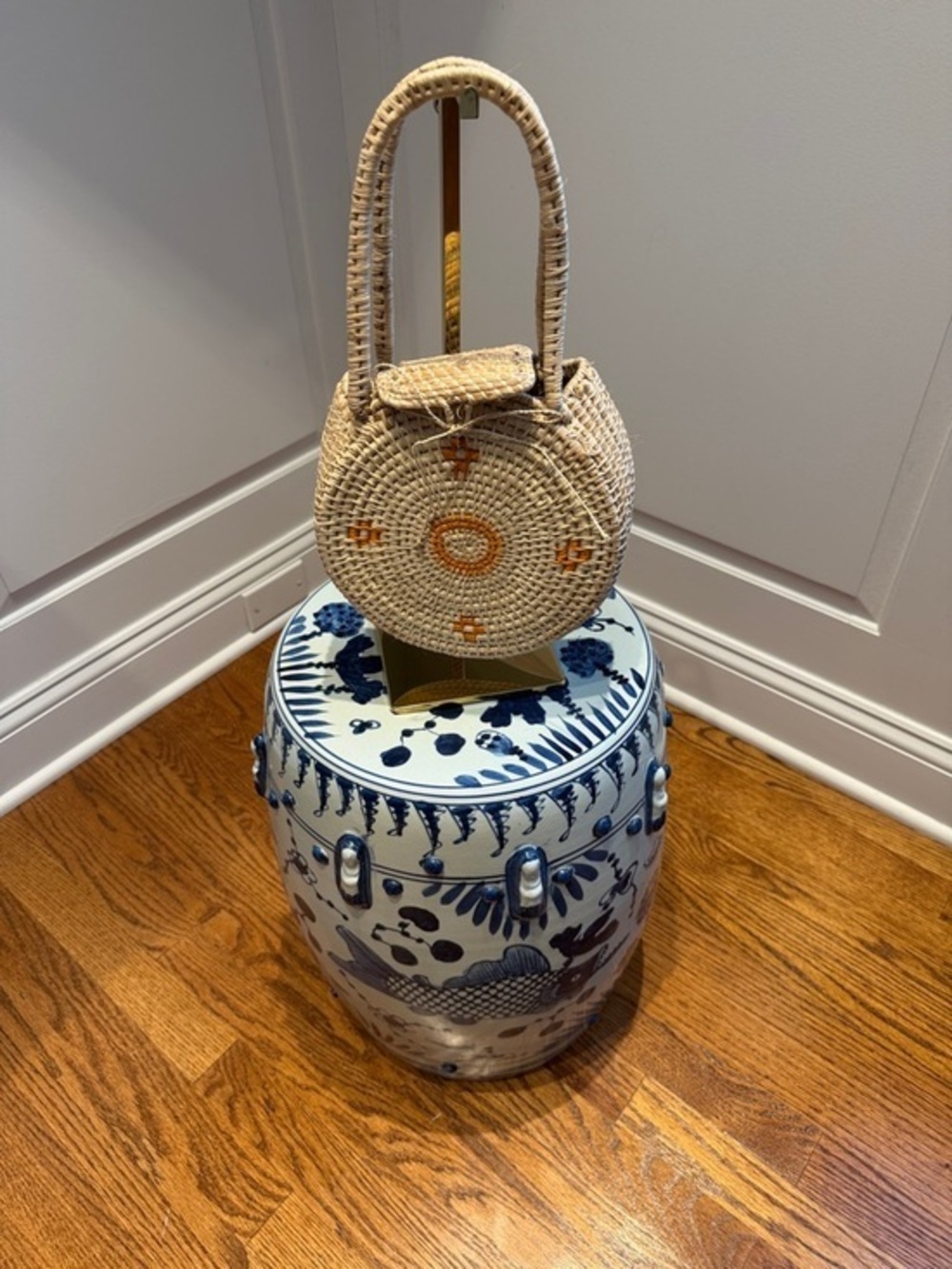 Woven Round Straw Handbag in Natural - Picture 1 of 4